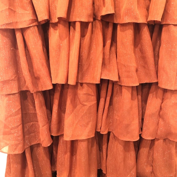 Mac Duggal size 14 Nutmeg Sparkly Ruffle Layered Gown - Picture 7 of 10